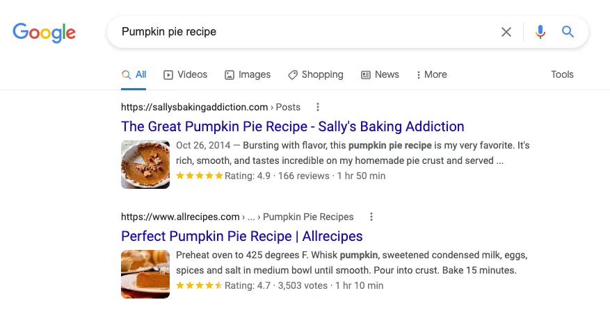 Image of recipe rich snippets example on Mastering SEO: Rank Your Website with Yoast Premium by Burst Digital tagged