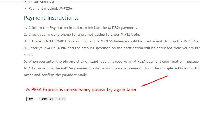Image of M Pesa express is unreacheable error resolved on M PESA API Integration: How to integrate Mpesa Into your Website or Application [2024 New Guide] by Burst Digital tagged WordPress payment gateway WordPress Mpesa integration Secure Mpesa transactions Mpesa payment plugin